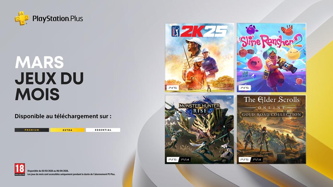 PlayStation Plus mars 2026 : chasse, swing et slimes au menu